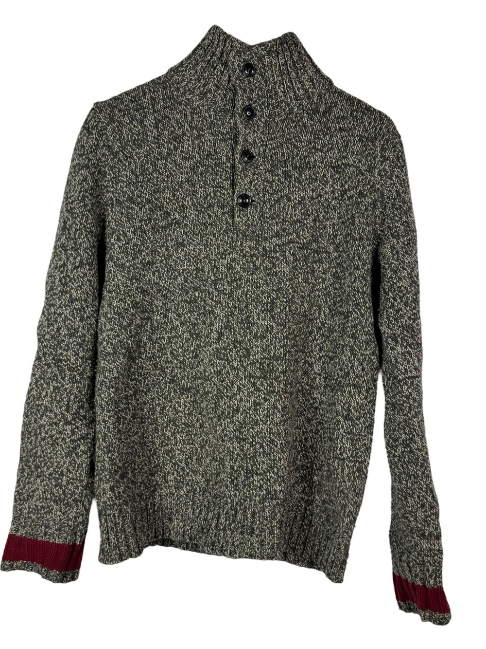 Ralph Lauren Rugby Mens Medium Gray Shawl Sweater 100% Wool Tweed Varsity Henley